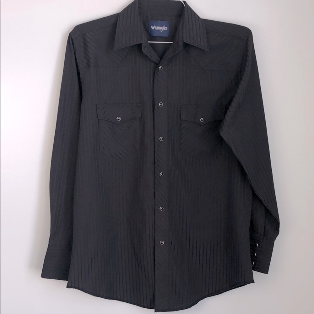 WRANGLER Men's Black Pinstripe Snap Button Down